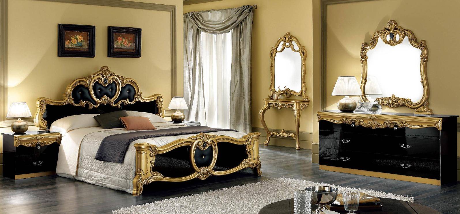 Bedroom Furniture Beds with storage Barocco Black/Gold Bedroom