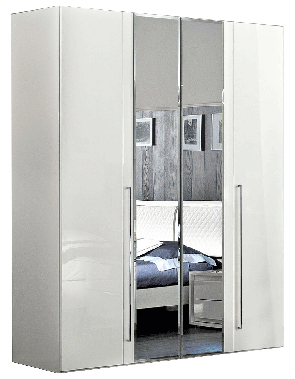 Brands Gamamobel Bedroom Sets, Spain Dama Bianca 4 Door Glass Doors Wardrobe White