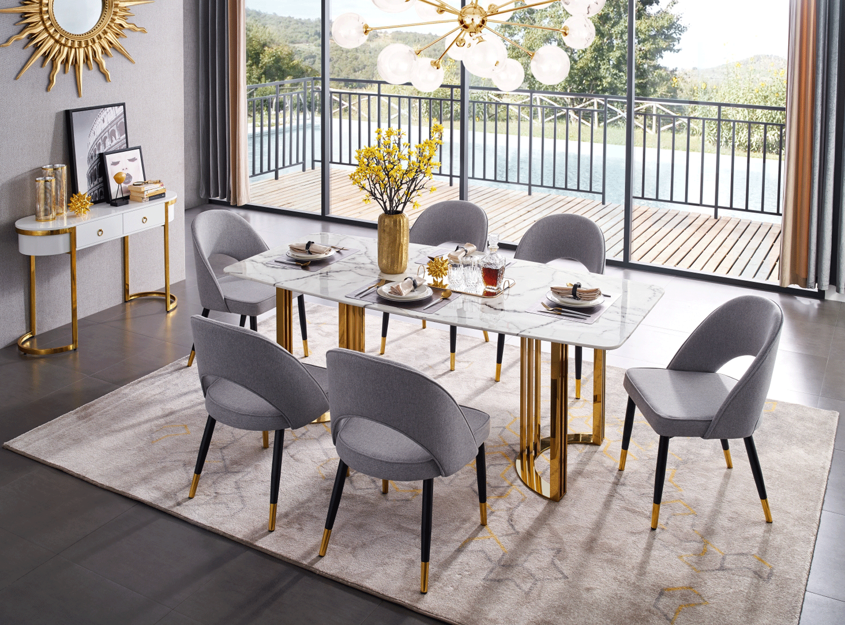 Dining Room Furniture Swivel Chairs 131 Gold Marble Dining