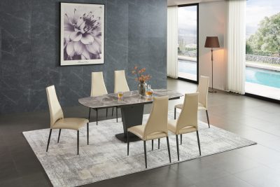 2417 Marble Table Grey with 3405 Chairs Beige