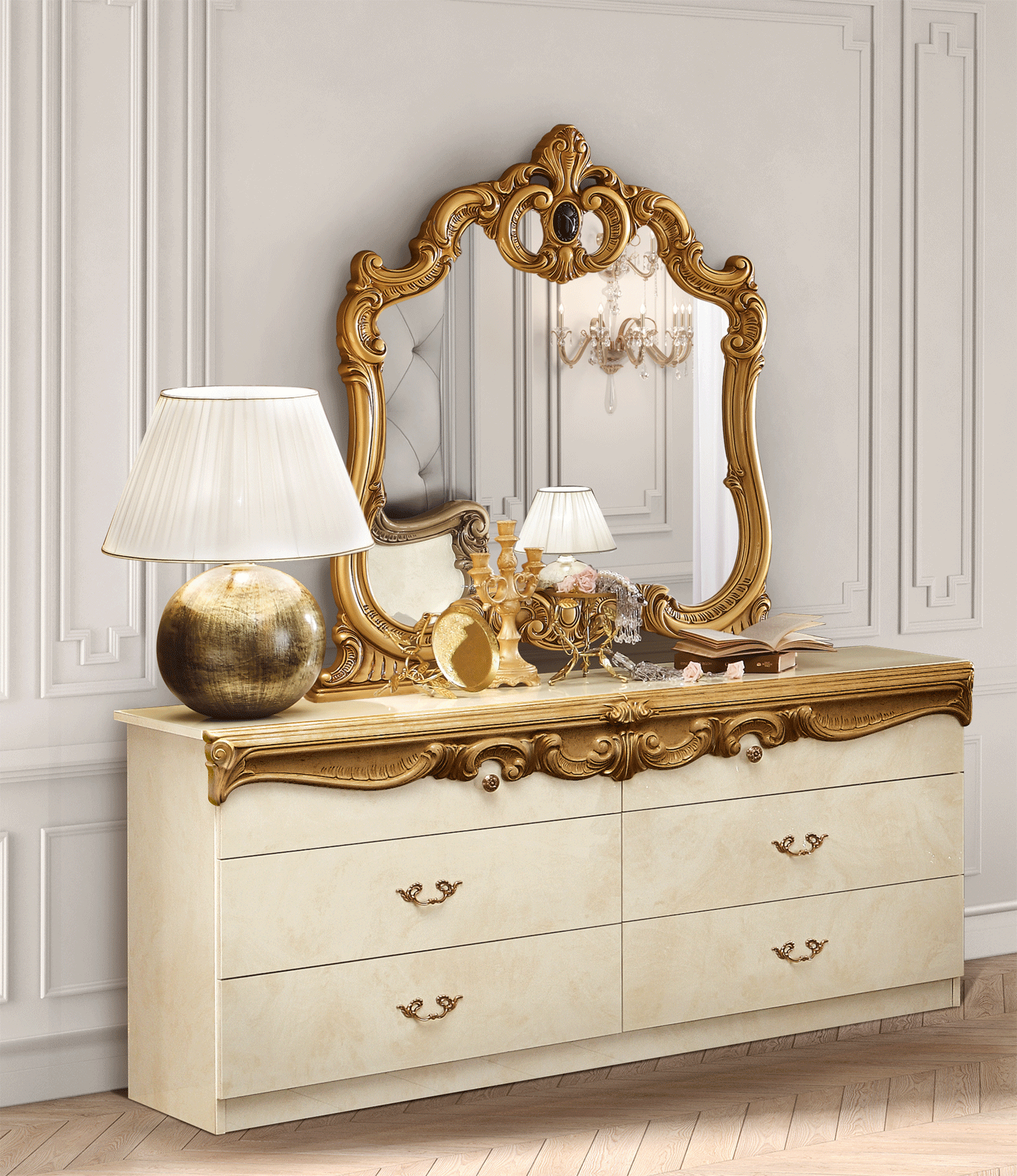 Bedroom Furniture Mirrors Barocco Dressers IVORY/GOLD