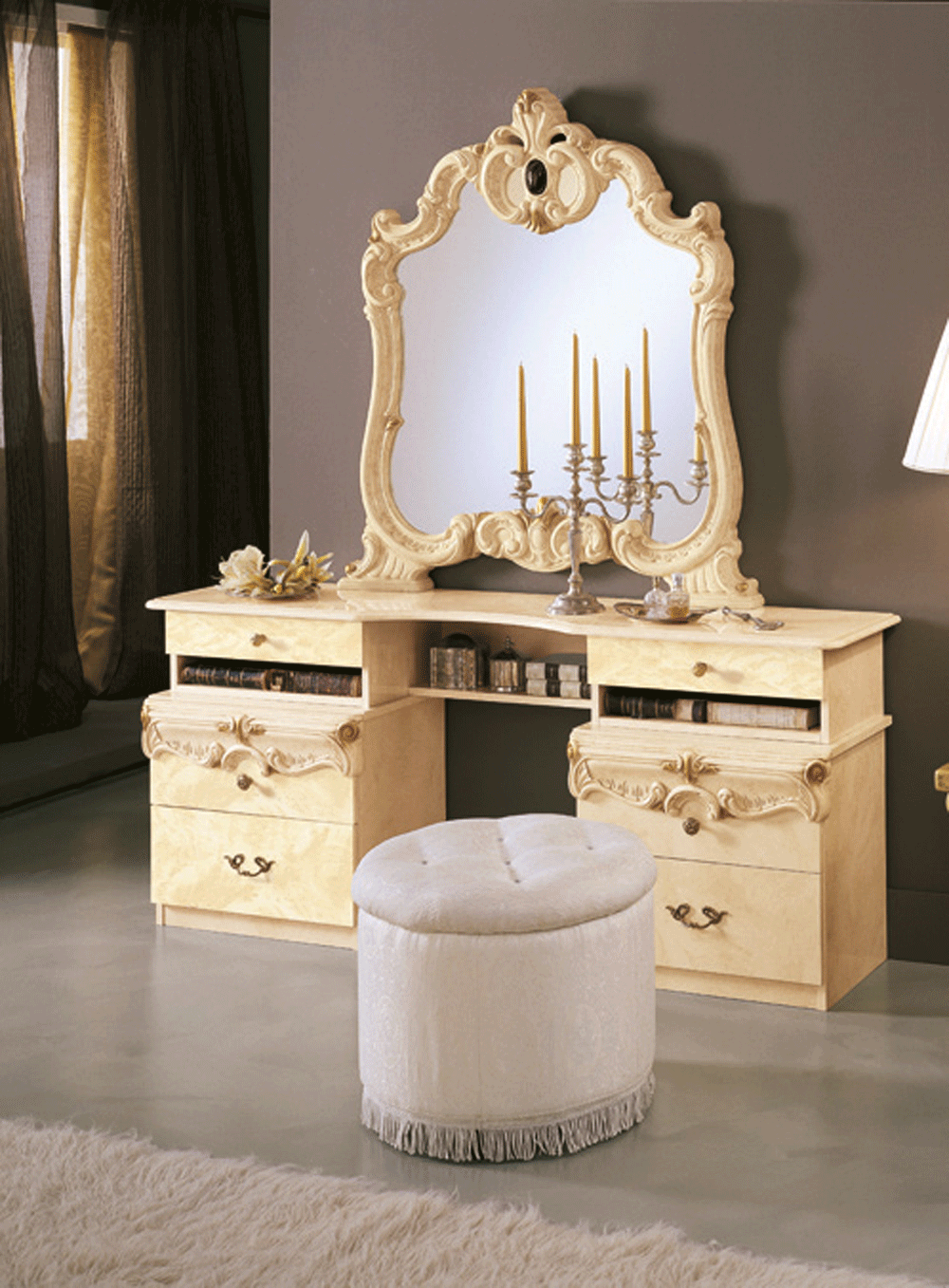 Wallunits Hallway Console tables and Mirrors Barocco Vanity Dresser IVORY