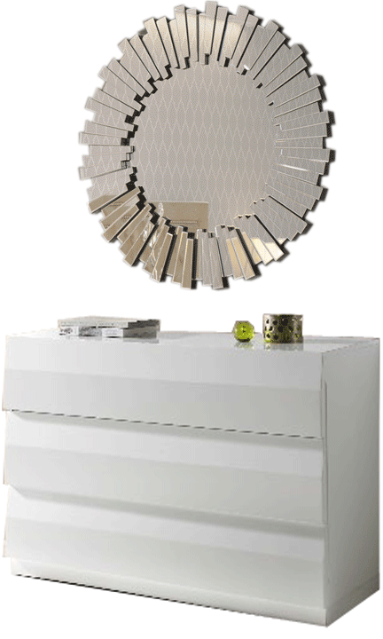 Brands Dupen Modern Bedrooms, Spain C-152 White Dresser & E-100 Mirror