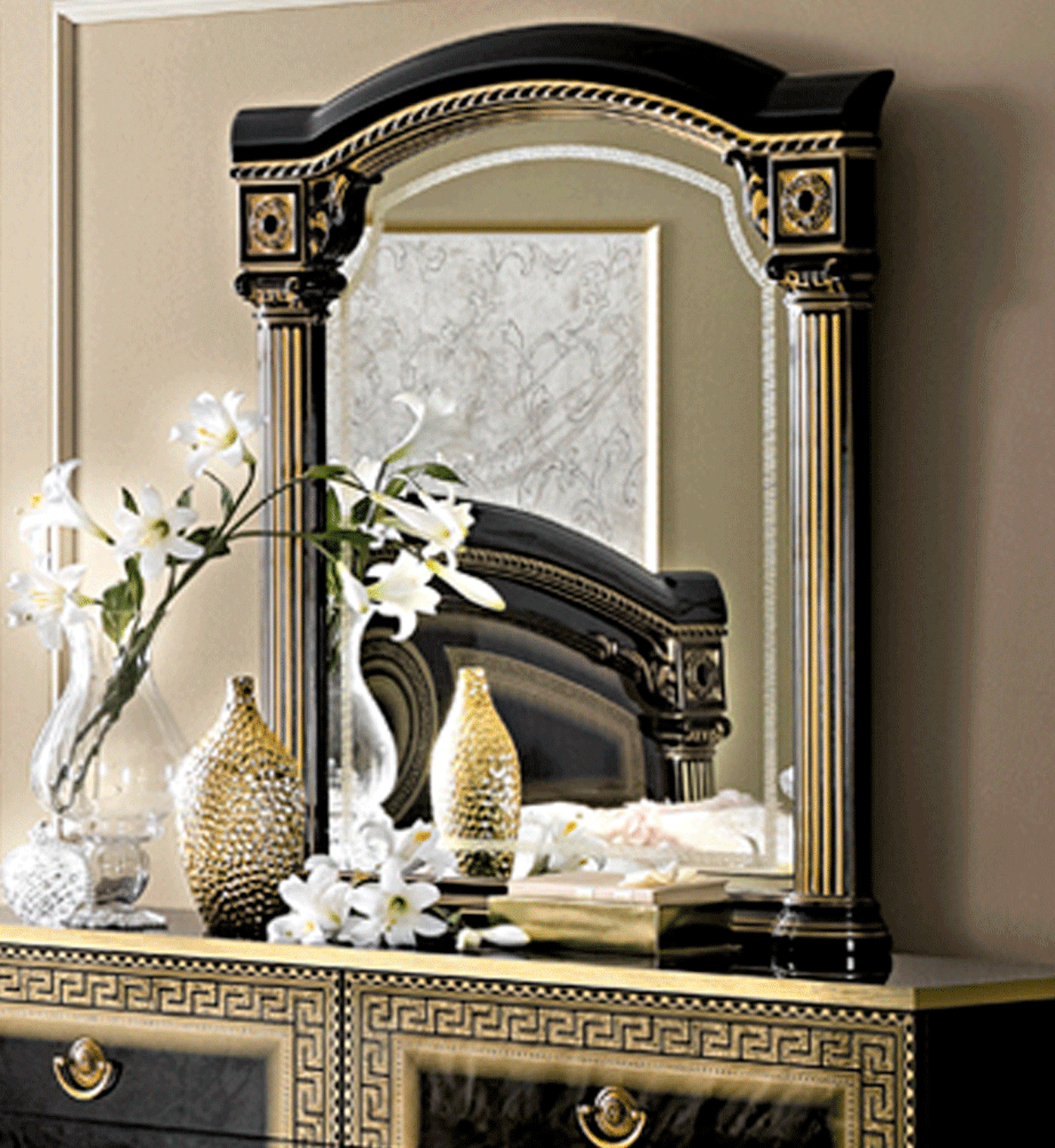 Bedroom Furniture Beds with storage Aida Black/Gold mirror