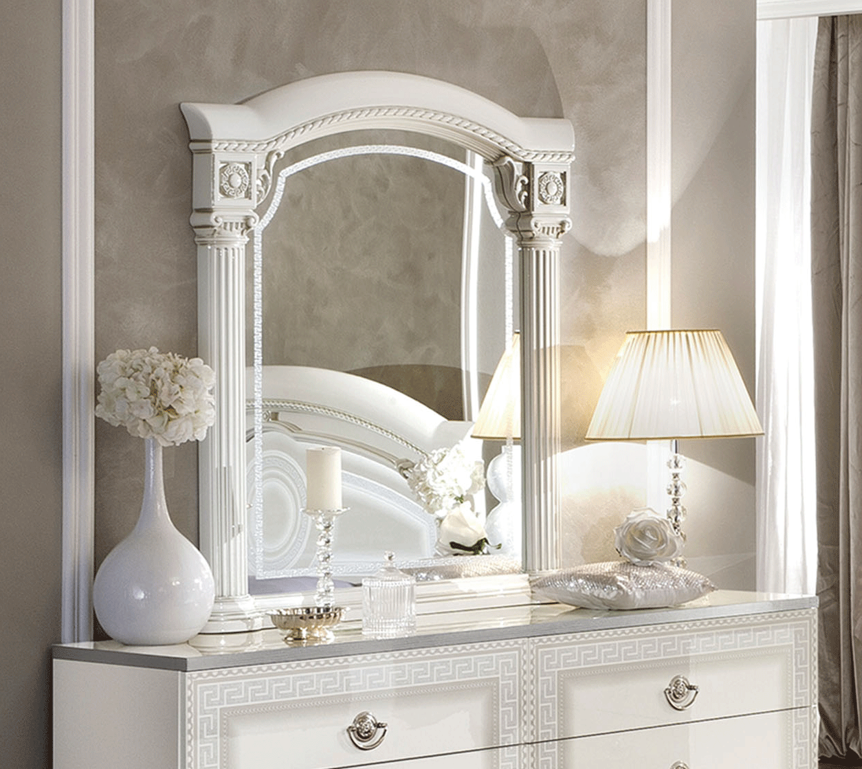 Bedroom Furniture Classic Bedrooms QS and KS Aida White/Silver mirror