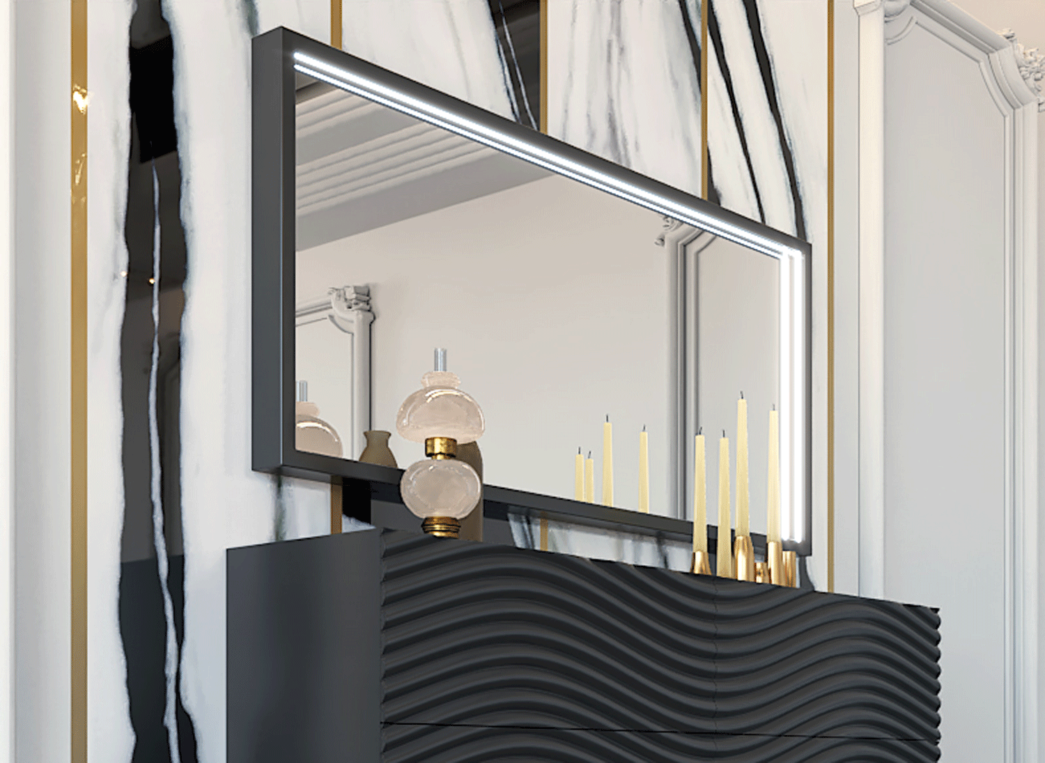 Brands Franco ENZO Bedrooms, Spain Wave DARK GREY mirror for Double dresser