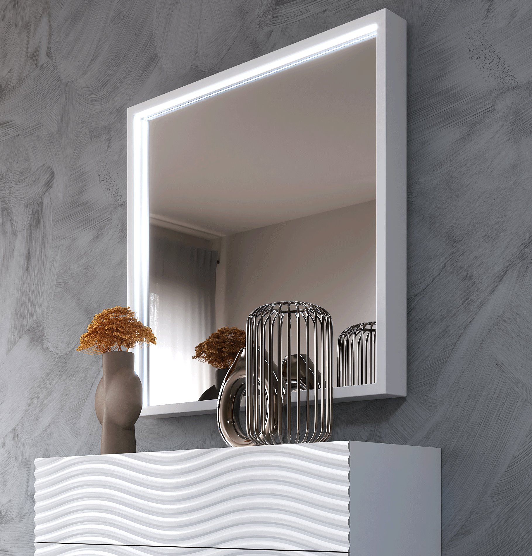 Brands Franco Furniture Avanty Bedrooms, Spain Wave WHITE mirror for Single dresser