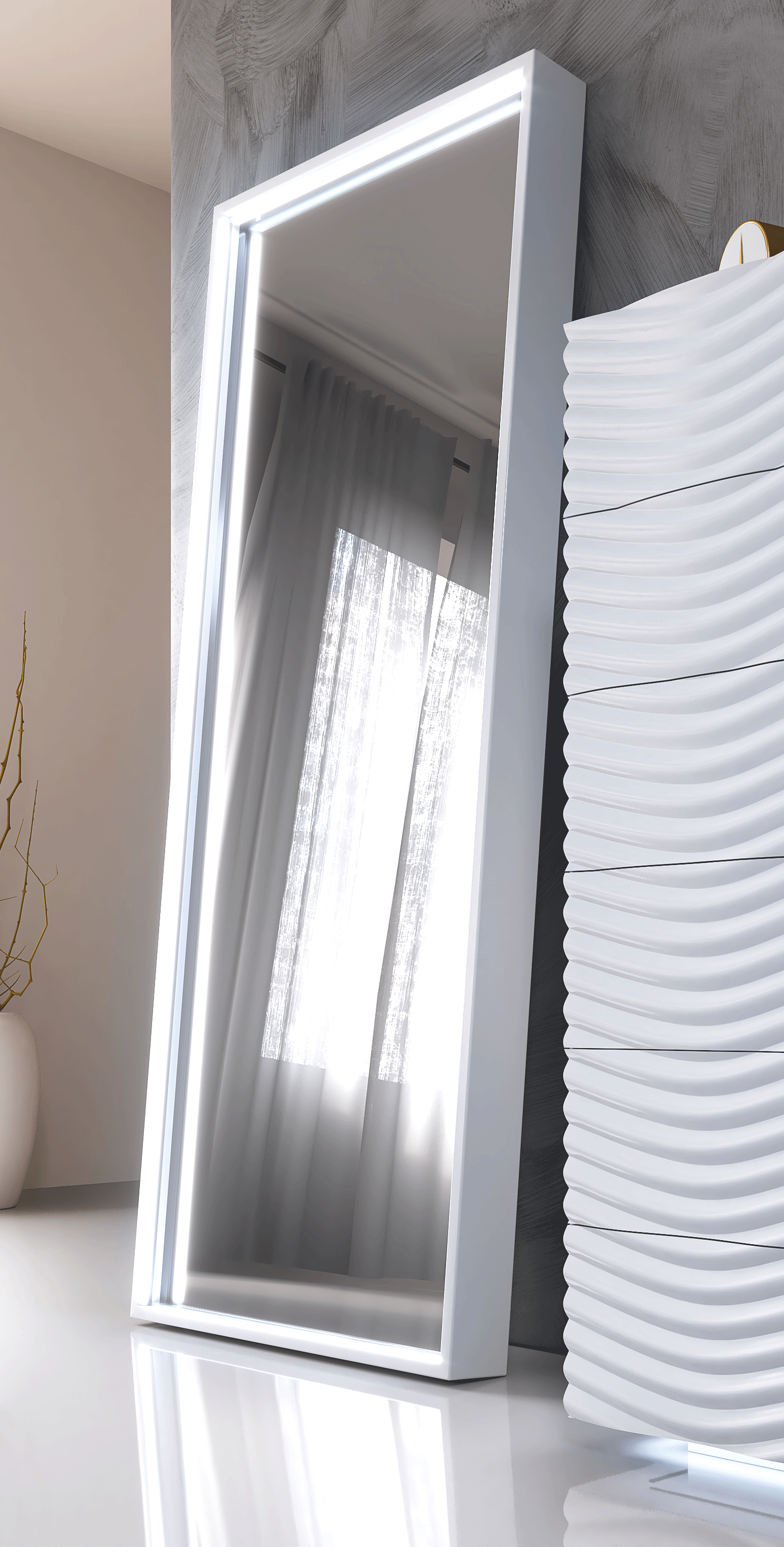 Brands Franco Furniture Avanty Bedrooms, Spain Wave WHITE mirror for double dresser