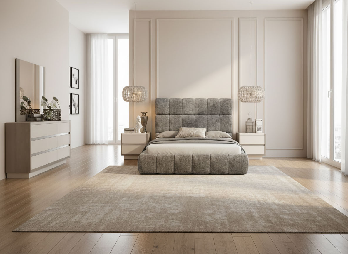 Bedroom Furniture Modern Bedrooms QS and KS Austin Bed with Mangano Casegoods