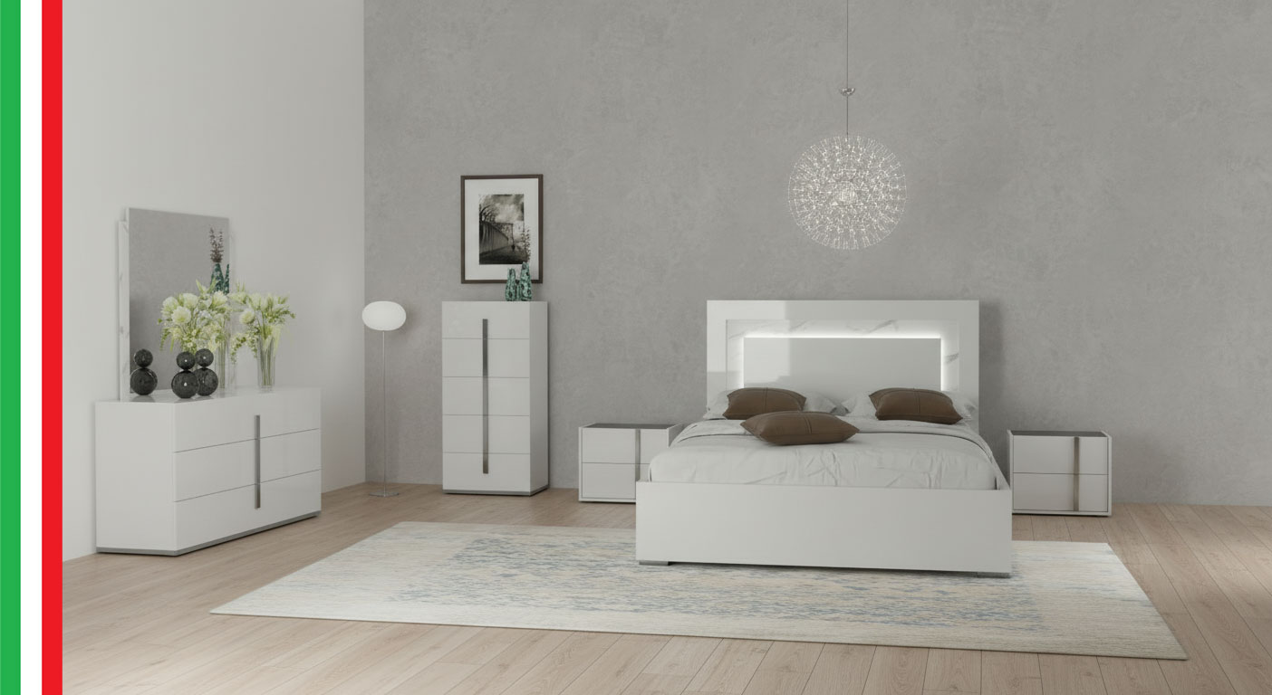 Bedroom Furniture Modern Bedrooms QS and KS Carrara Bed with Bianca Marble Nightstands
