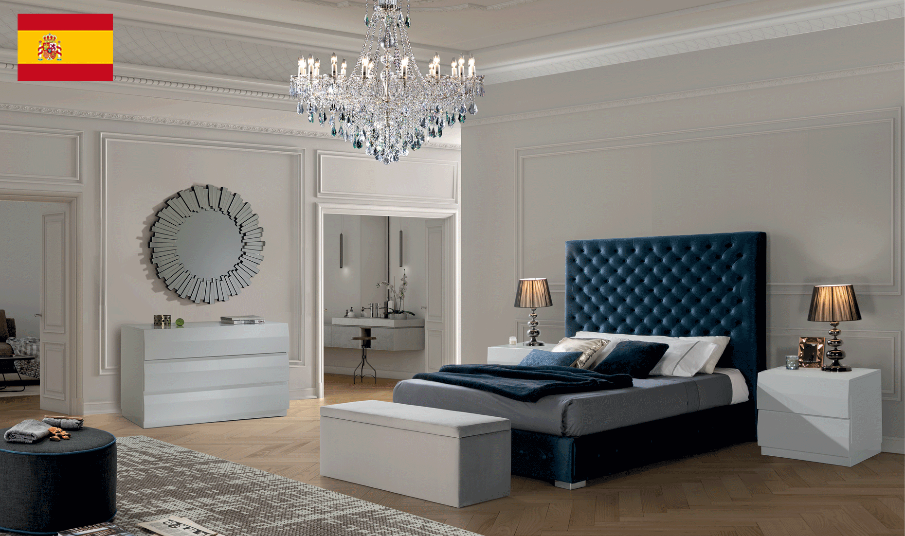 Bedroom Furniture Mirrors Leonor Blue Bedroom w/ storage, M152, C152, E100