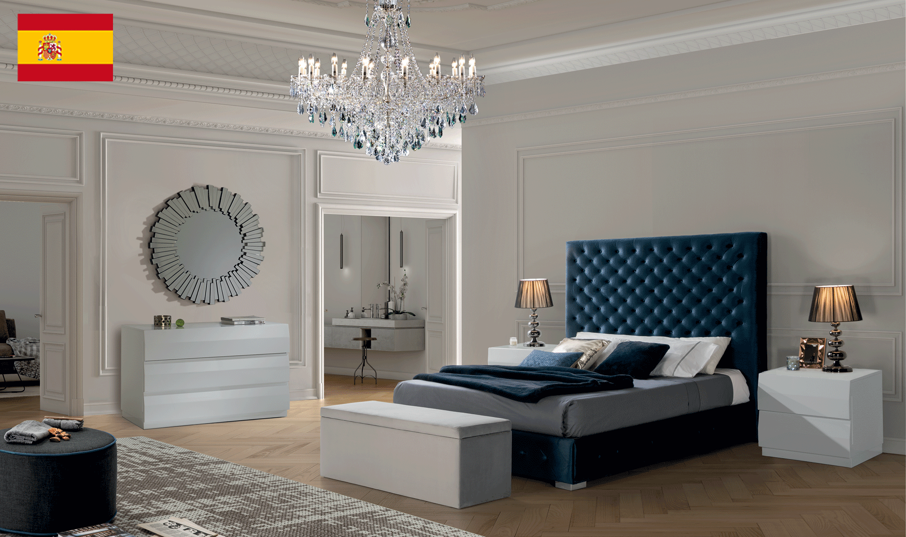 Bedroom Furniture Modern Bedrooms QS and KS Leonor Blue Bedroom w/ storage, C152, E100