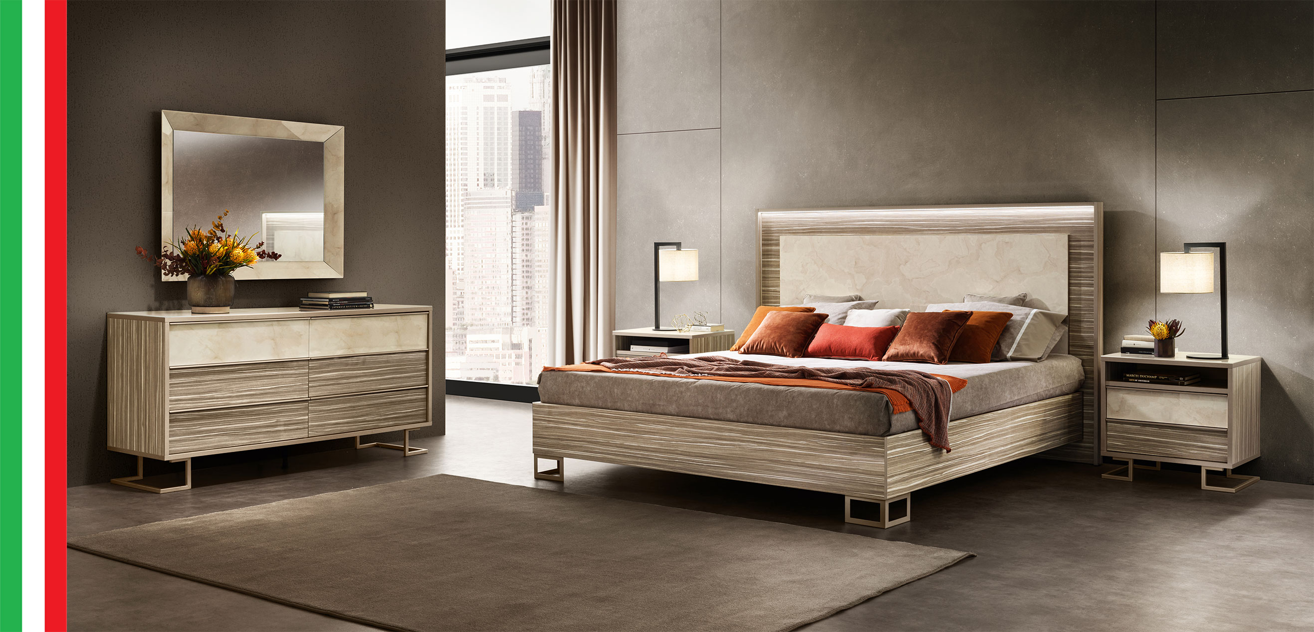 Bedroom Furniture Modern Bedrooms QS and KS Luce Light Bedroom w/ Light