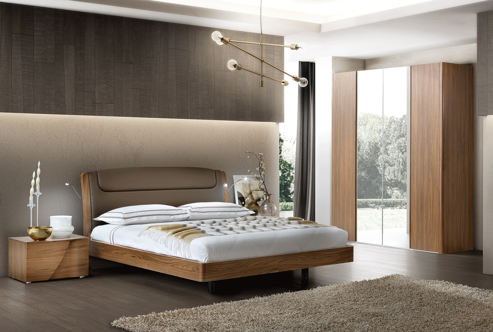 Bedroom Furniture Nightstands Luna QS Bedroom Set **Dark Headboard (QS Upholstered Bed, 2xNight Stand, Dressing Table, Mirror)