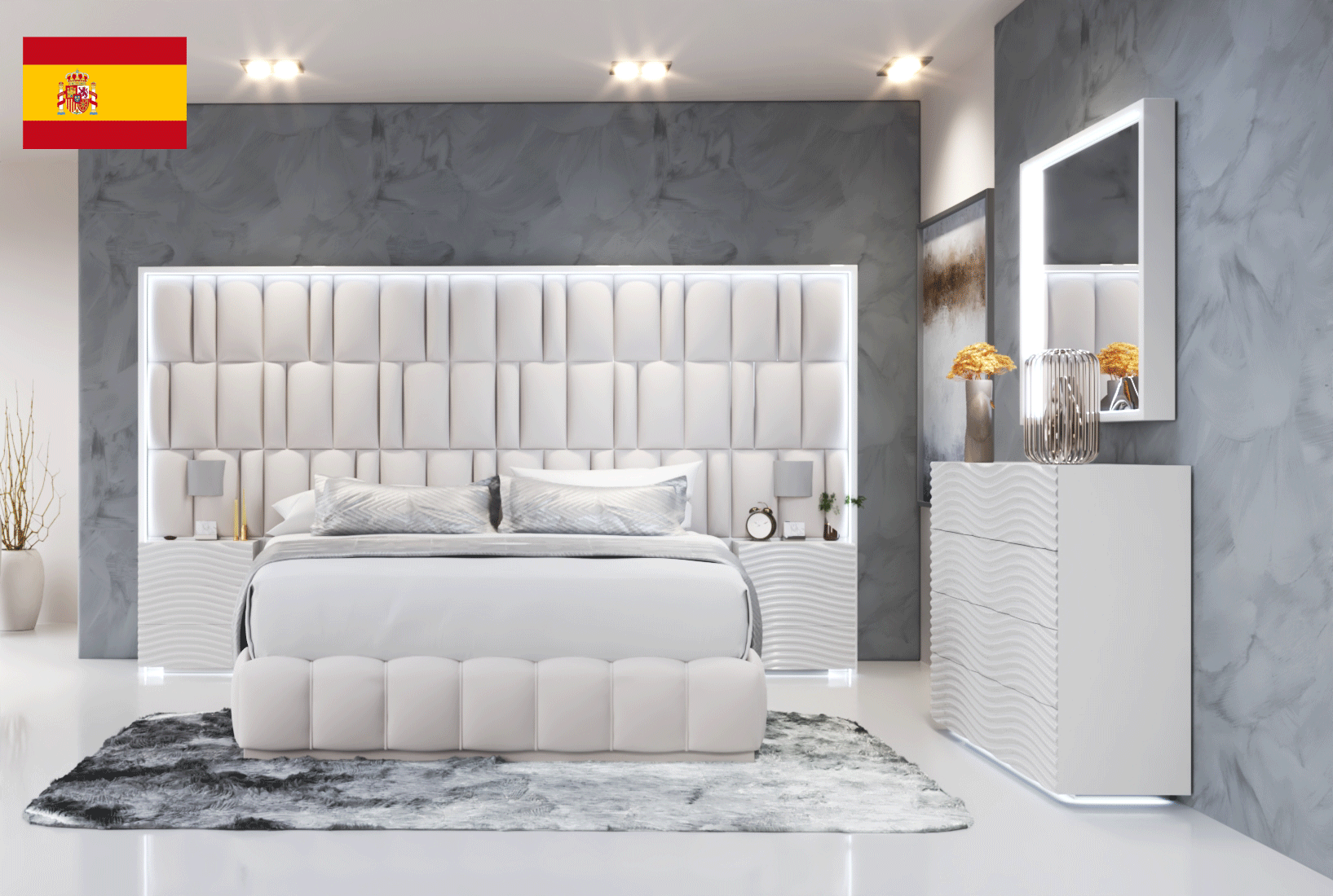 Bedroom Furniture Mirrors Orion Bed with Wave White cases