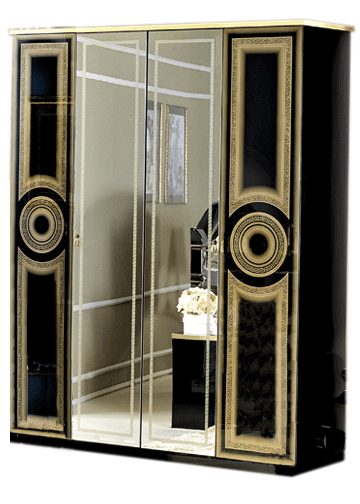 Clearance Bedroom Aida Black/Gold 4 Door Wardrobe