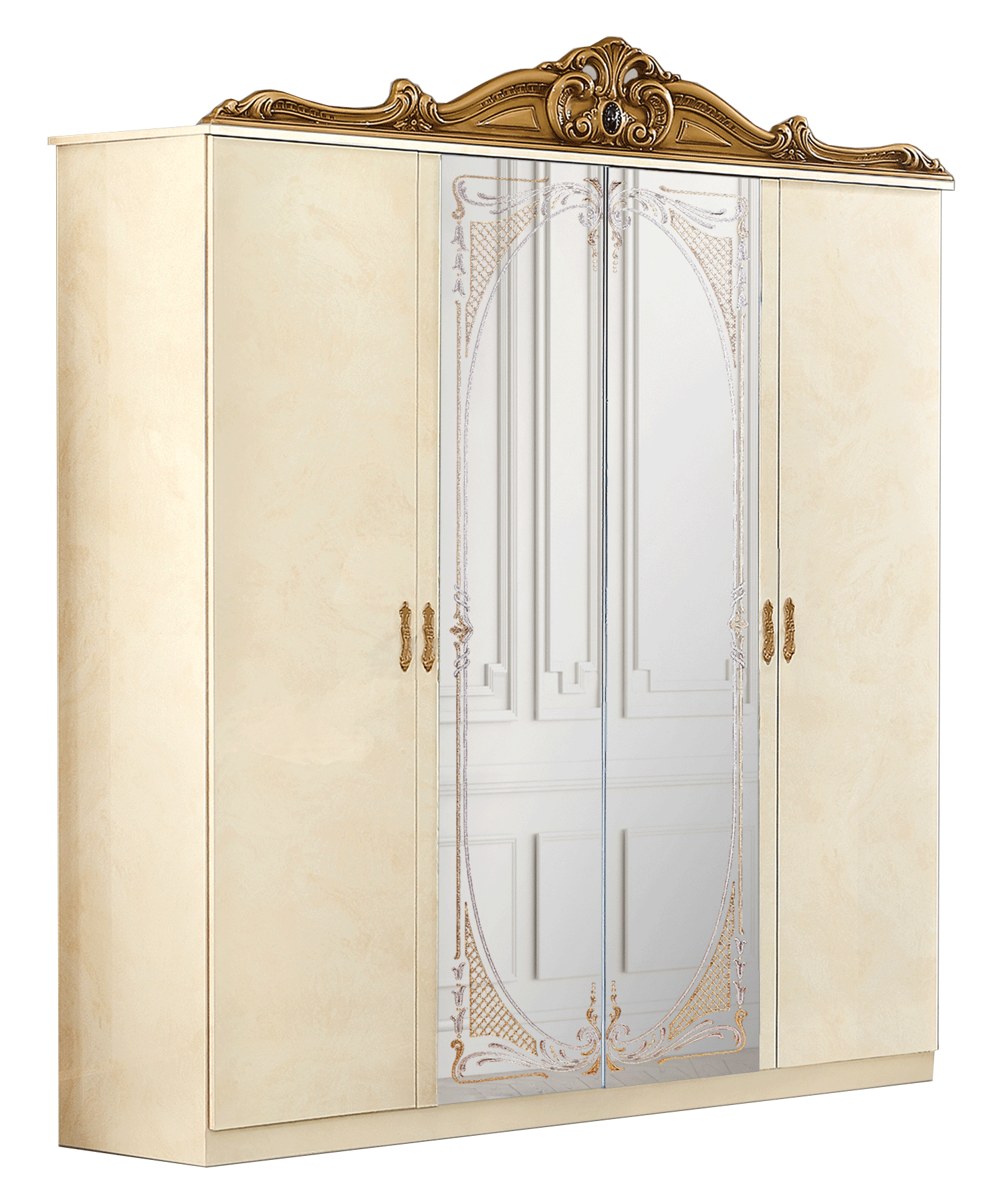 Wallunits Hallway Console tables and Mirrors Barocco Ivory/Gold 4 Door Wardrobe