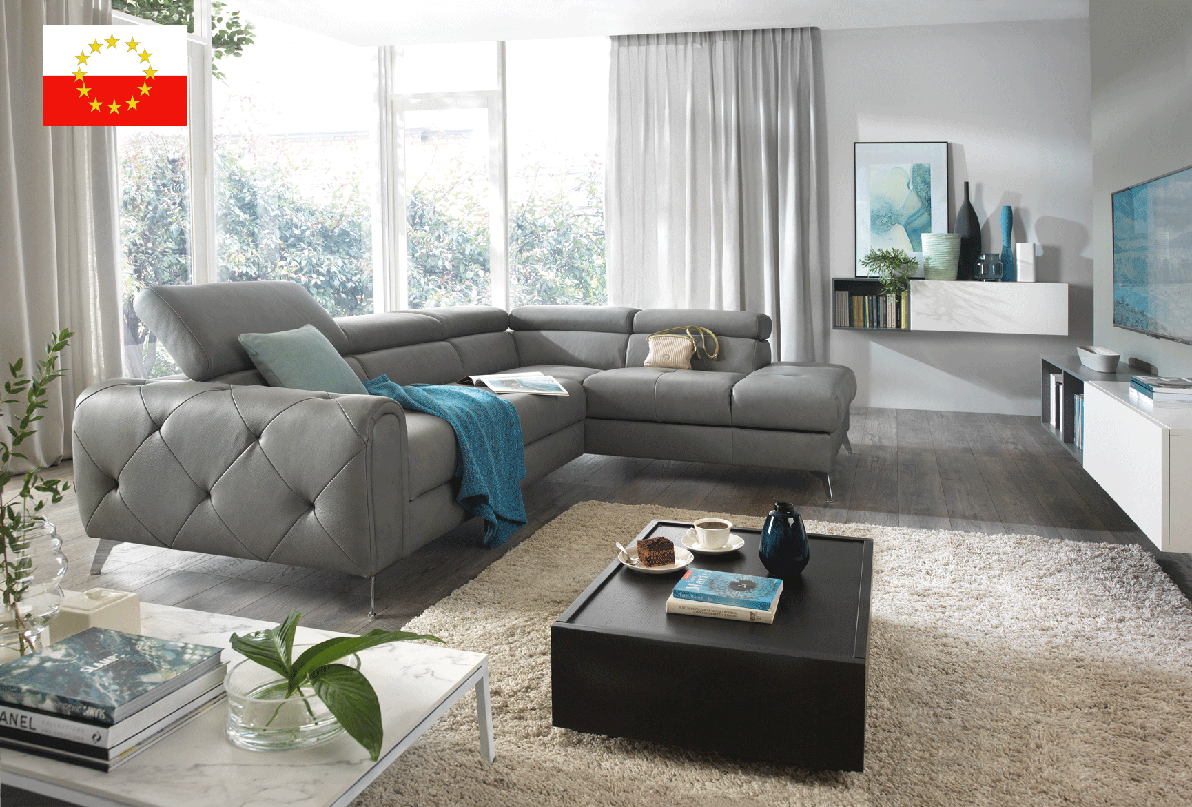 Living Room Furniture Sofas Loveseats and Chairs Camelia Sectional w/Bed and Storage