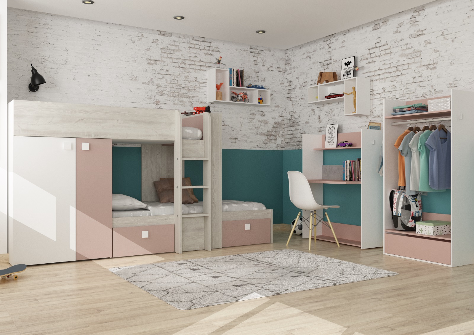 Bedroom Furniture Twin Size Kids Bedrooms Bo1 Reversible Bunk Bed 190cm
