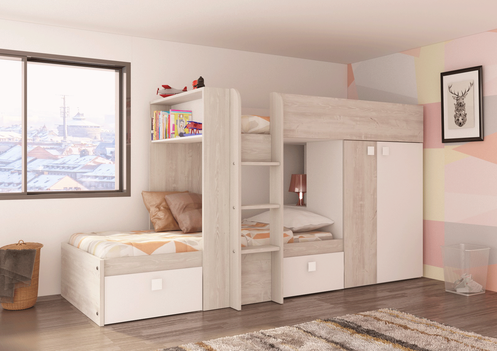 Bedroom Furniture Twin Size Kids Bedrooms Bo1 Reversible Bunk Bed 200cm