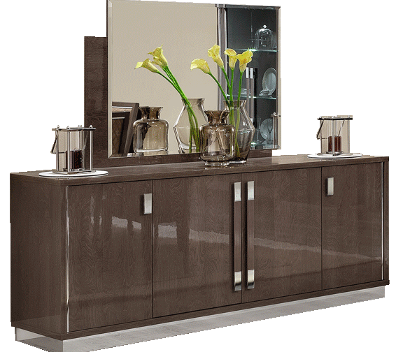 Dining Room Furniture Marble-Look Tables Platinum 4 Door Buffet w/Mirror