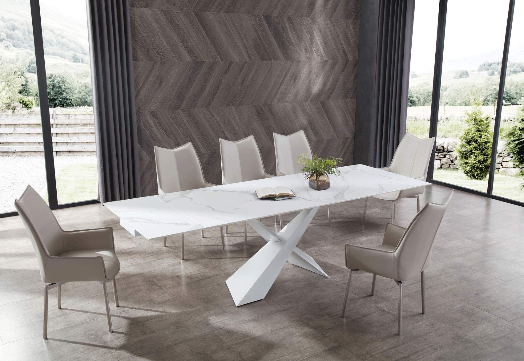 Brands CutCut Vintage Rug Collection Spain 9113 Dining Table with 1218 swivel grey taupe chairs