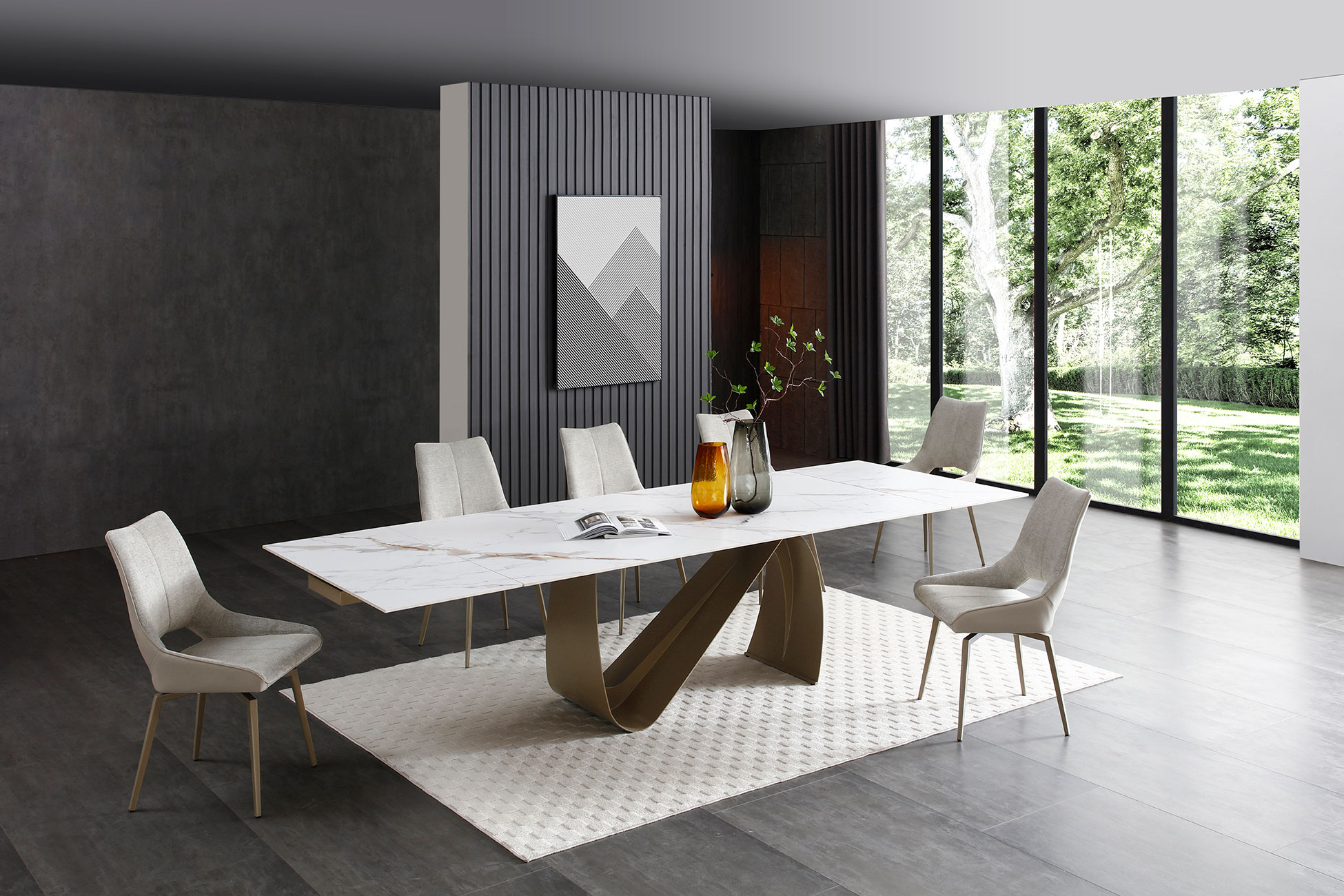 Dining Room Furniture Kitchen Tables and Chairs Sets 9087 Champagne-Bronze Table with 1239 swivel Beige Champagne chairs