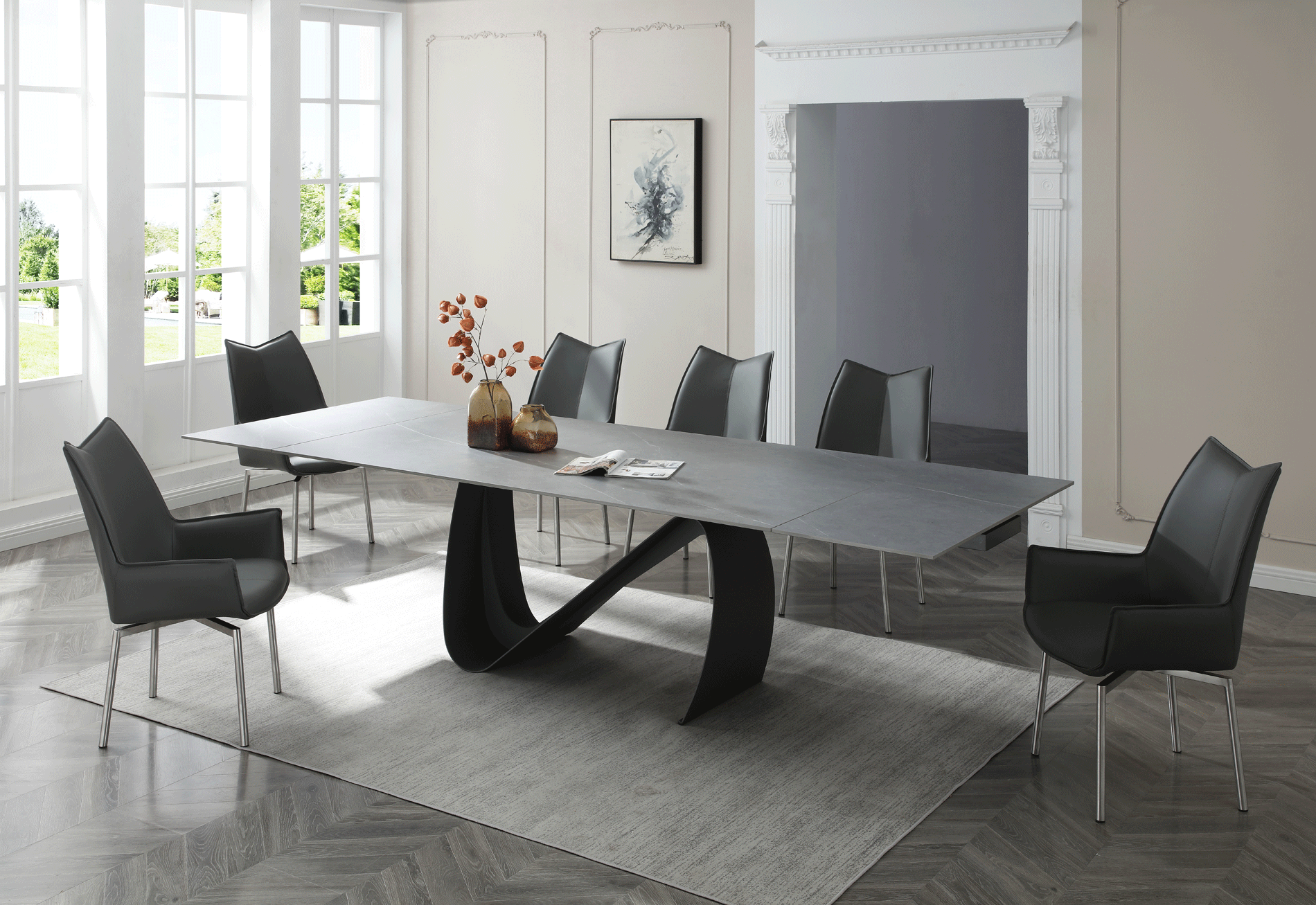 Wallunits Hallway Console tables and Mirrors 9087 Table Dark grey with 1218 swivel dark grey chair