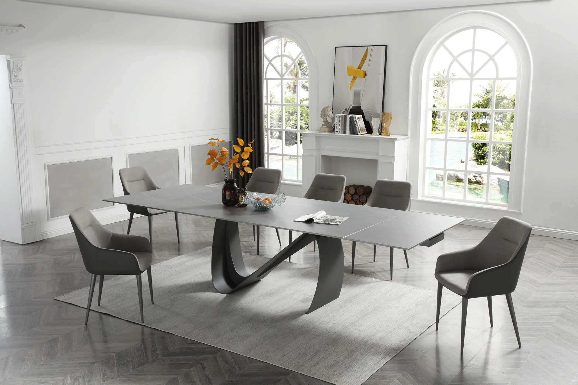 Brands Franco AZKARY II SIDEBOARDS, SPAIN 9087 Table Dark grey with 1254 chairs