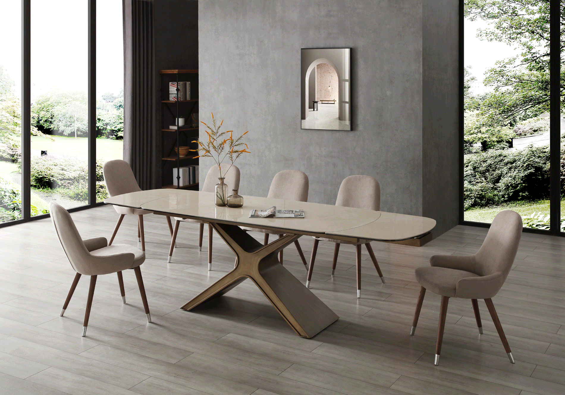 Dining Room Furniture Kitchen Tables and Chairs Sets 9368 Table Taupe with 1287 chairs