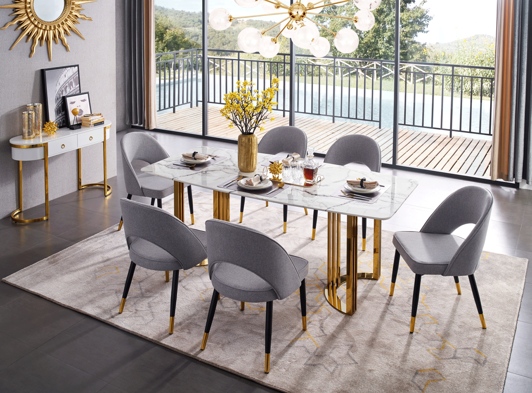 Brands CutCut Vintage Rug Collection Spain 131 Gold Marble Dining