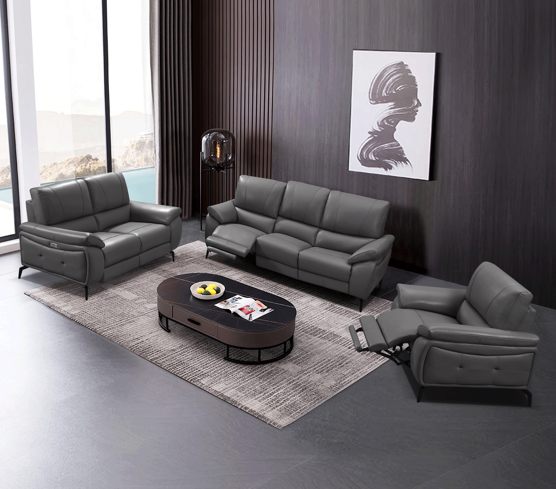 Brands Status Modern Collections, Italy 2934 Dark Grey w/ electric recliners