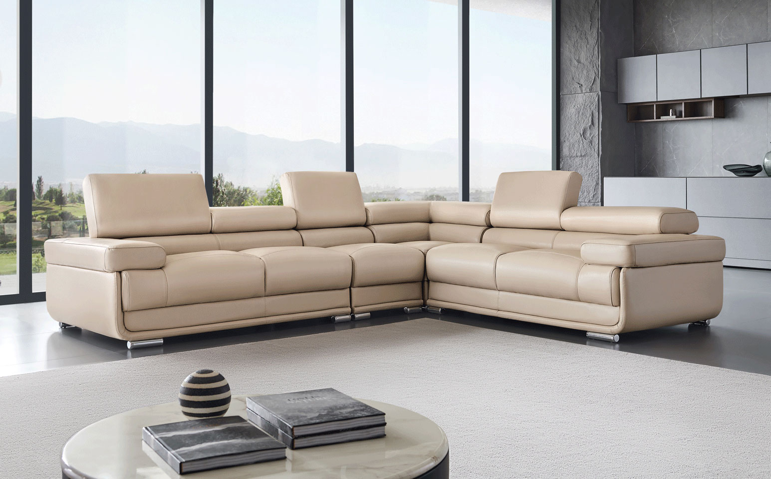 Living Room Furniture Reclining and Sliding Seats Sets 2119 Sectional Cream