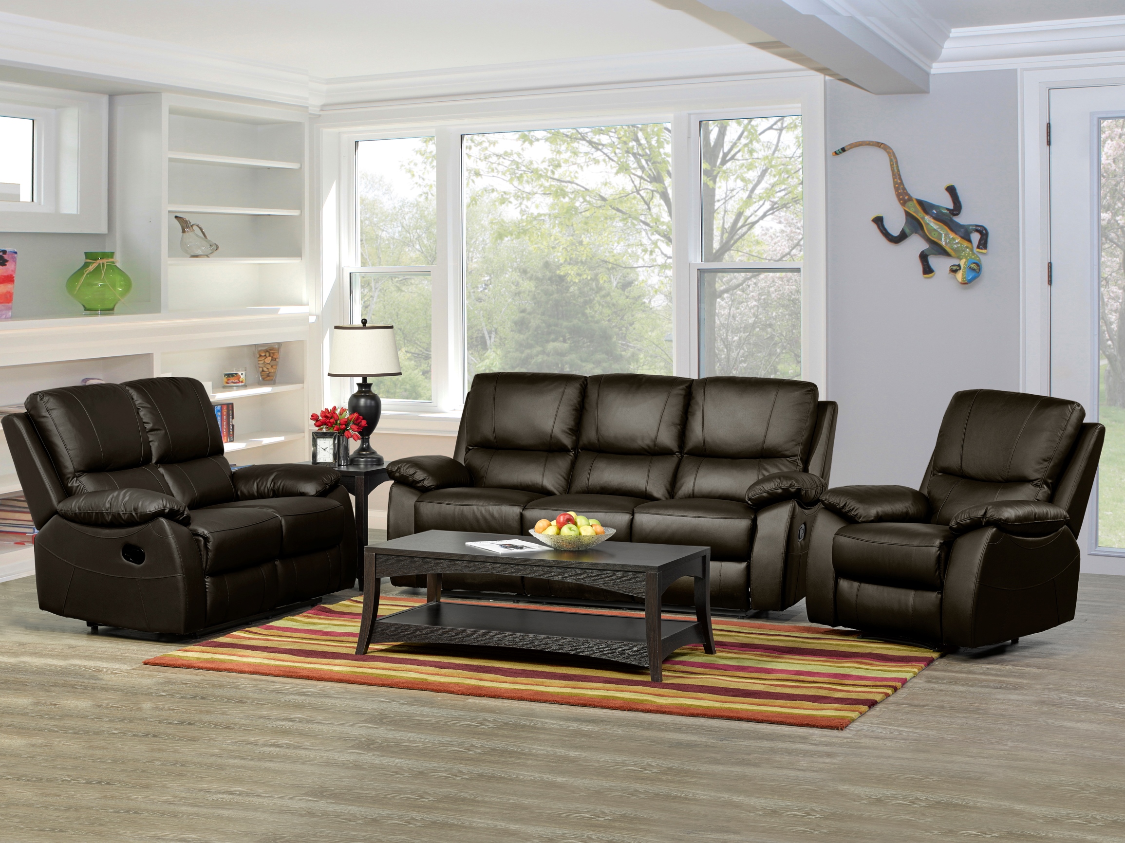 Living Room Furniture Sofas Loveseats and Chairs 1415 Dark Brown Set w Manual Recliner