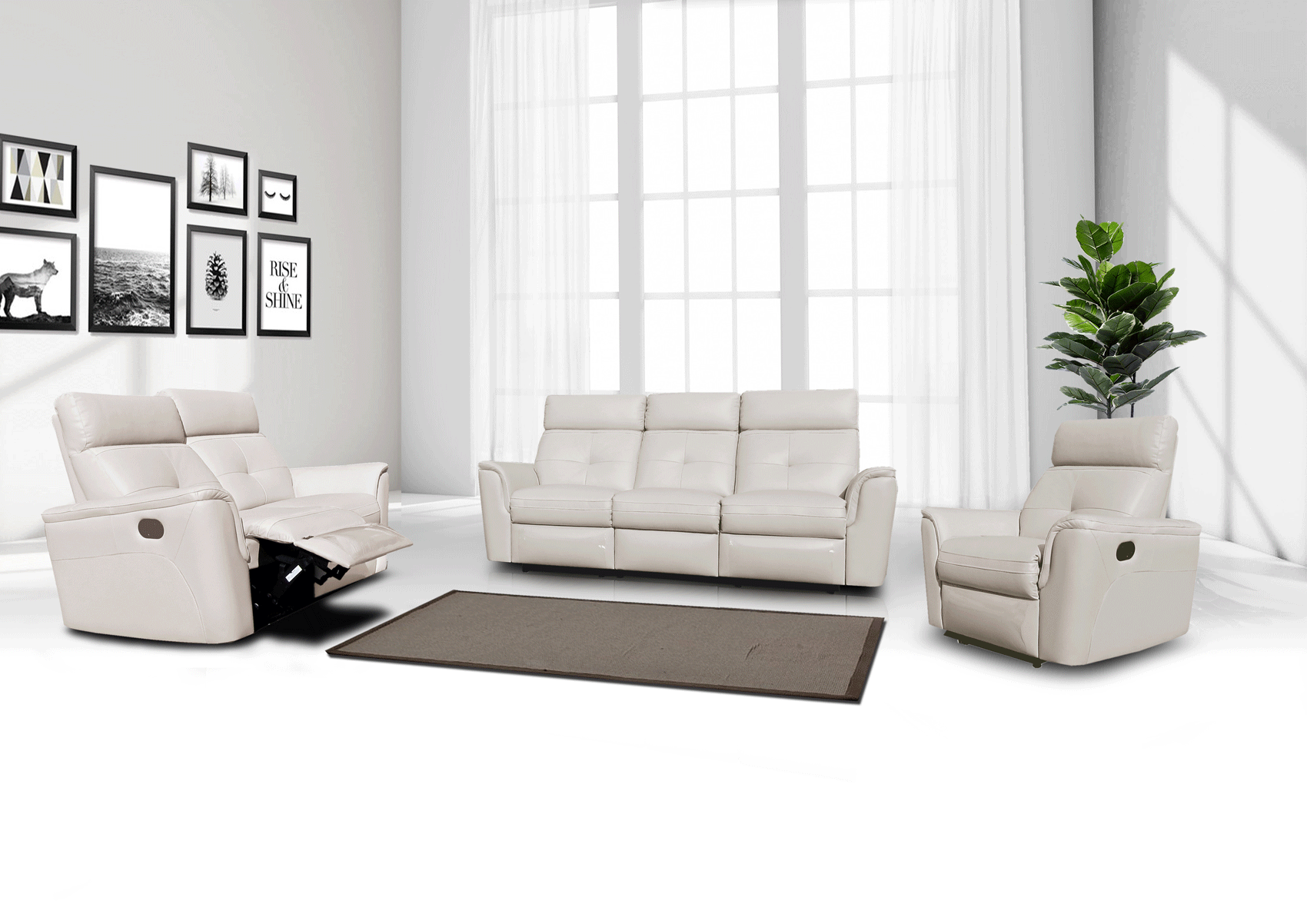 Dining Room Furniture Modern Dining Room Sets 8501 White w/Manual Recliners