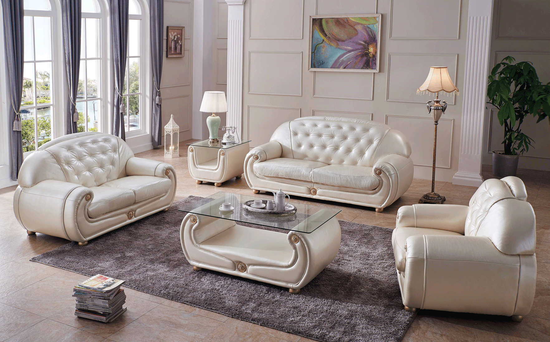 Living Room Furniture Rugs Giza Full Leather in Beige