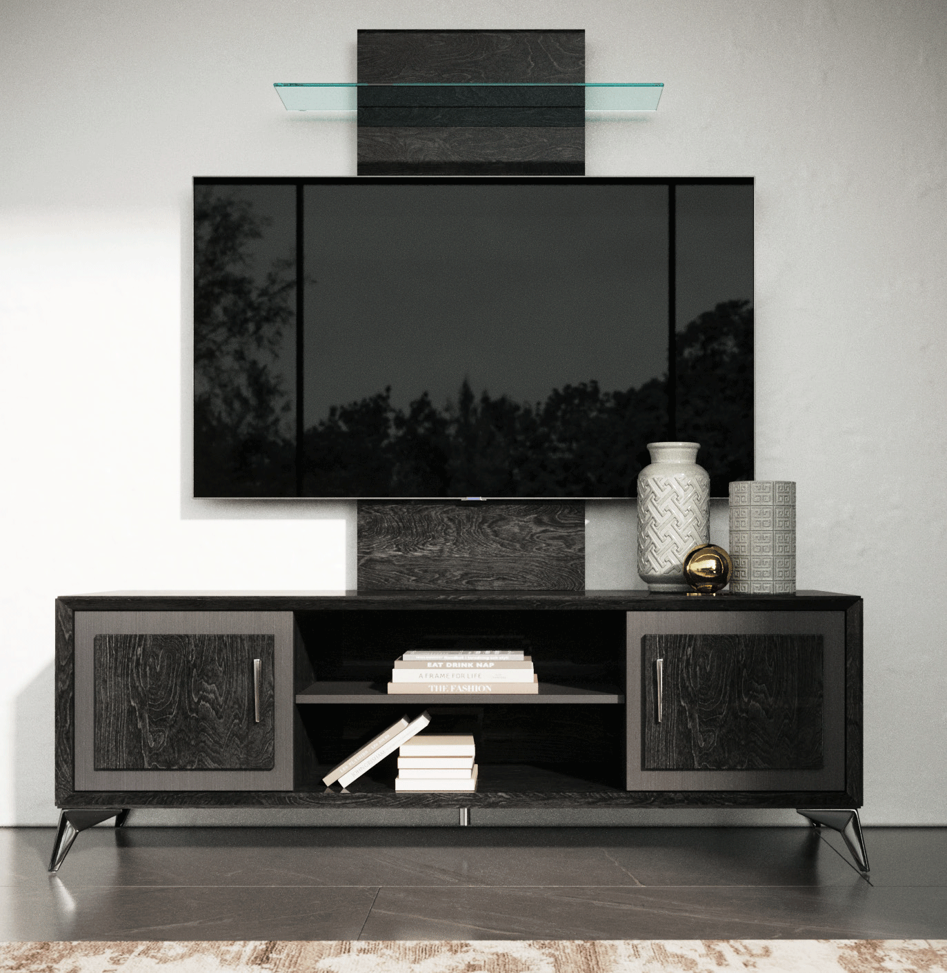 Dining Room Furniture Tables Krystal TV Cabinet + Wall Panel w/ Led light